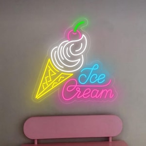 Eistüte LED Neon Schild, Benutzerdefinierte Eisdiele Dekor Neonlicht, Kaffee Cafe Restaurant Wanddekor, Eisdiele Schild, Geöffnetes Schild