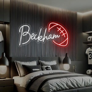 Custom Football Name Neon Sign, Rugby Boy's Bedroom Wall Decor, Sports Birthday Party Decor, Personalized Gift for Kids, Birthday Gift