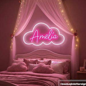 Custom Cloud Name Neon Sign, Personalized Girl Baby Kid's Room LED Neon Light, Children Bedroom Nursery Wall Decor, Gift For Kid