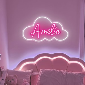 Insegna al neon personalizzata con nome Cloud, personalizzata per bambina, cameretta per bambini, camera da letto per bambini, luce al neon a LED, decorazione da parete per la casa, regalo di compleanno per bambini
