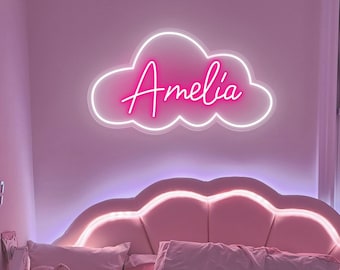 Anpassad neonskylt med molnnamn, personlig LED-neonljus för flicka, väggdekoration för barnrum, present till barn