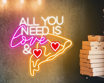 All You Need Is Love & Pizza Neon Sign, Custom Pizza LED Neon Light Home Wall Decor Personalized Food Sign Bar Party Restaurant Welcome Sign