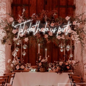 Insegna al neon "Til Death Do Us Part", luce al neon LED di benvenuto per matrimonio gotico personalizzato, decorazione da parete per festa di matrimonio di Halloween spettrale, regalo di nozze