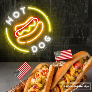 Insegna al neon per hot dog, insegna luminosa a LED per ristoranti con panini per hamburger personalizzati, decorazione da parete per la casa, fast food, caffetteria, bar