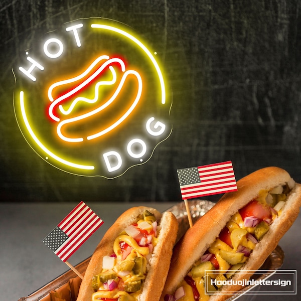 Hot Dog Neon Sign, Custom Burger Sandwiches Restaurant LED Light Sign Night Home Wall Decor Hoagie Fast Food Coffee Shop Bar Decoration