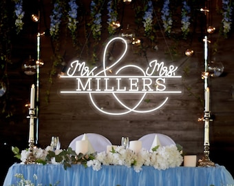 Custom Mr & Mrs Your Family Name LED Neon Sign Last Name Neon Night Light Home Wall Wedding Engagement Grass Wall Party Backdrop Decor Gift