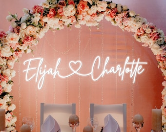 Custom Wedding LED Neon Sign, Couple Names With Heart Neon Light Sign, Minimalist Wedding Engagement Party Backdrop Wall Decor, Wedding Gift