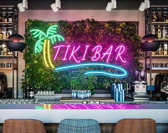 Tiki Bar Neon Sign, Custom Bar Palm Tree LED Neon Light Home Wall Decor Man Cave Club Pub Beer Shop Restaurant Decoration Personalized Gift