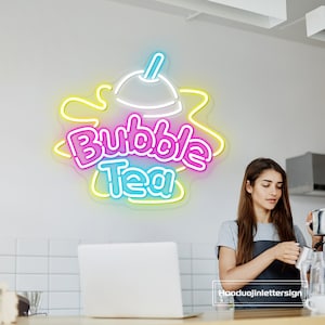 Insegna al neon Bubble Tea, luce al neon a LED personalizzata Boba Tea Milk Tea Bevande Caffè Bar Negozio Decorazione murale Arte Insegna di benvenuto personalizzata per ristoranti