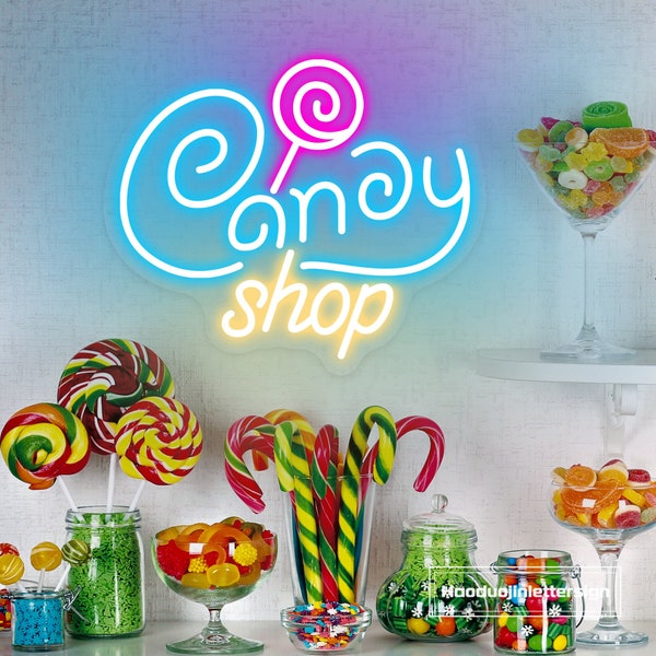Benutzerdefinierte Candy Shop LED Neon Zeichen Candy Lollipop Essen Nachtlicht Home Wand Küche Dekor Kaffee Bar Shop Shop Dekoration Business Zeichen