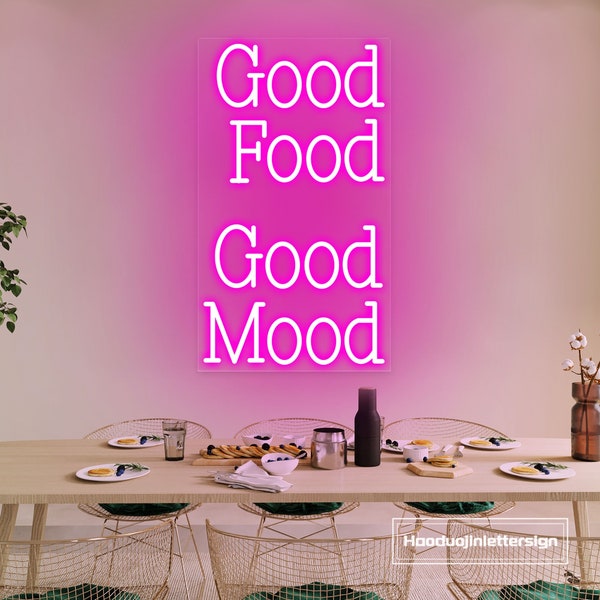 Good Food Good Mood Neon Sign, Custom Restaurant Quote LED Neon Light Home Kitchen Wall Art Decor Food Coffee Shop Bar Lounge Decoratie