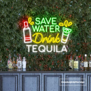 Insegna al neon a LED Save Water Drink Tequila, decorazione personalizzata per feste di tacos, ristorante messicano, luce al neon, wine bar, pub, tequila, decorazione da parete per bar di casa