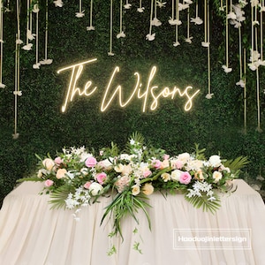 Insegna al neon a LED con cognome personalizzato, insegna luminosa al neon con nome di famiglia, decorazione da parete per la casa, sfondo per feste di fidanzamento e matrimonio, regali personalizzati