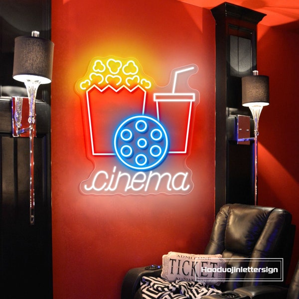 Cinema Popcorn Drinks Enseigne néon LED, cinéma personnalisé Food Bar Neon Light Home Cinéma Salle de cinéma Décoration murale Snack-bar Décoration cadeau