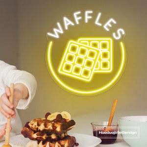Waffles Neon Sign Custom Bakery Shop Dessert House LED Neon Light Coffee Shop Cafe Home Kitchen Wall Art Decoration Personalized Gift