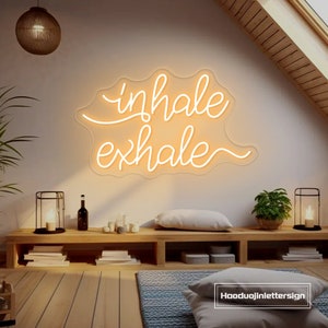 Insegna al neon a LED Inhale Exhale, studio di yoga personalizzato, sala yoga, aula, decorazione per pilates, luce al neon per meditazione, palestra domestica, arte murale, regalo per gli amanti dello yoga