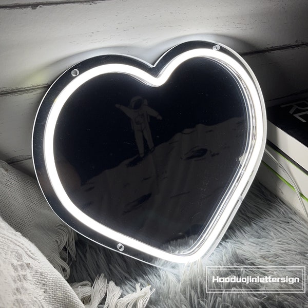 Coeur miroir enseigne néon nom personnalisé coeur LED néon lumière maquillage maison miroir décoration murale chambre décoration cadeau personnalisé pour elle