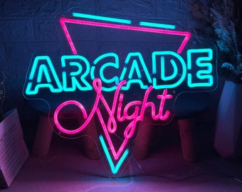 Arcade Night Custom LED Neon Sign Game Room Neon Light Up Sign Retro Wall Decor Gift For Gamer Home Bedroom Customize Your Arcade