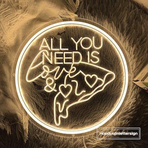 Insegna al neon a LED con incisione 3D USB "All You Need Is Love & Pizza" per pizzeria, caffetteria, cucina, ristorante, cartello di benvenuto.