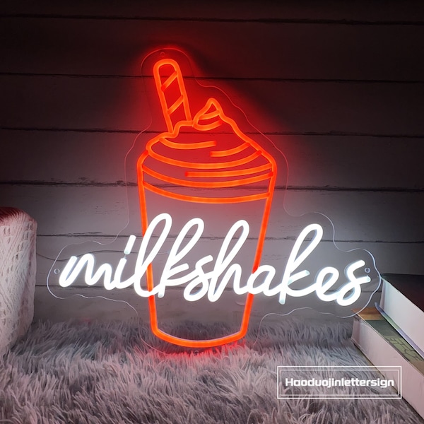 Milkshakes Neon Sign, Custom Smoothie Ice Cream Restaurant LED Neon Light Home Wall Decor Coffee Bar Cafe Drink Shop Decoration Gift