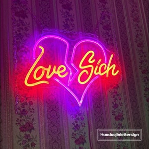 Insegna al neon a LED "Love Sick", luce al neon personalizzata con scritta "Cuore spezzato", decorazione da parete per casa, camera da letto, matrimonio, festa, regalo di San Valentino.