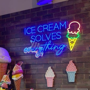 Eis löst alles LED Neon Schild, benutzerdefinierte Kaffee Bar Dekor Neonlicht Restaurant Wanddekoration Gelato Frozen Yogurt Shop Schild