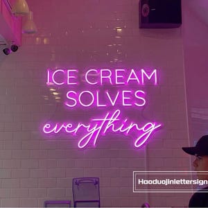Ice Cream Solves Everything LED Neon Sign, Custom Coffee Bar Decor Neon Light Sign Restaurant Wall Decor Ice Cream Cafe Shop Welcome Sign
