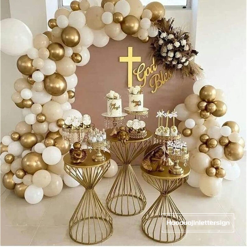 185PCS Sand White Balloon Garland Dusty Beige Neutral Metallic Gold Balloons Arch Kit Baby Shower Birthday Party Wedding Backdrop Decoration image 5