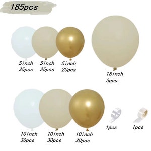 185PCS Sand White Balloon Garland Dusty Beige Neutral Metallic Gold Balloons Arch Kit Baby Shower Birthday Party Wedding Backdrop Decoration image 6