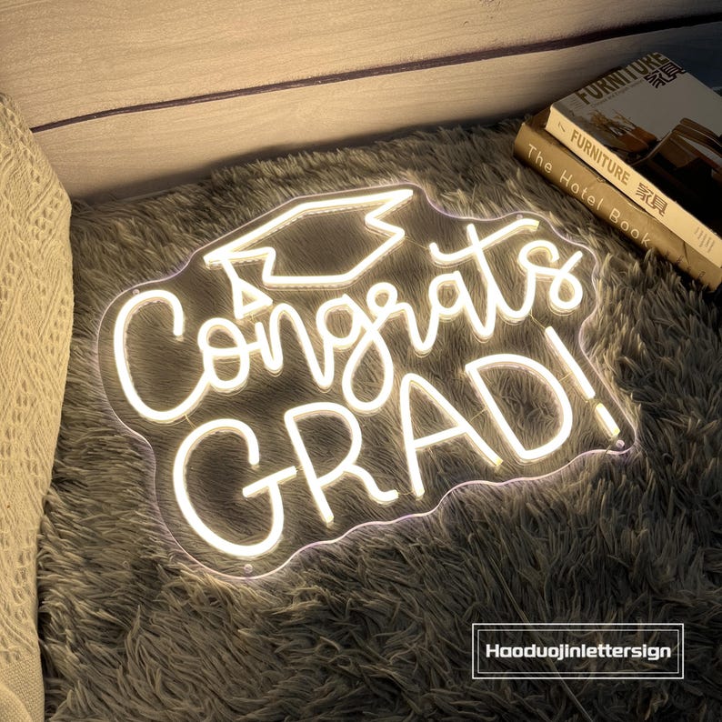 Congrats Grad Cap LED Neon Sign, Custom Congrats Neon Light, Graduation ...