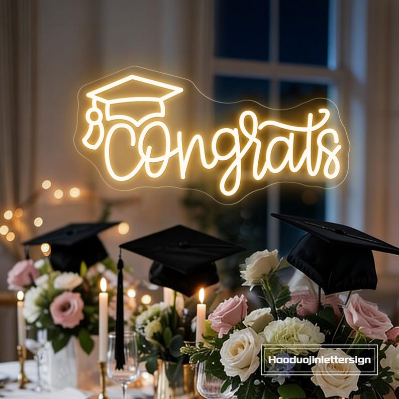 Congrats Graduation Cap Neon Sign, Custom Congrats Grad LED Neon Light ...