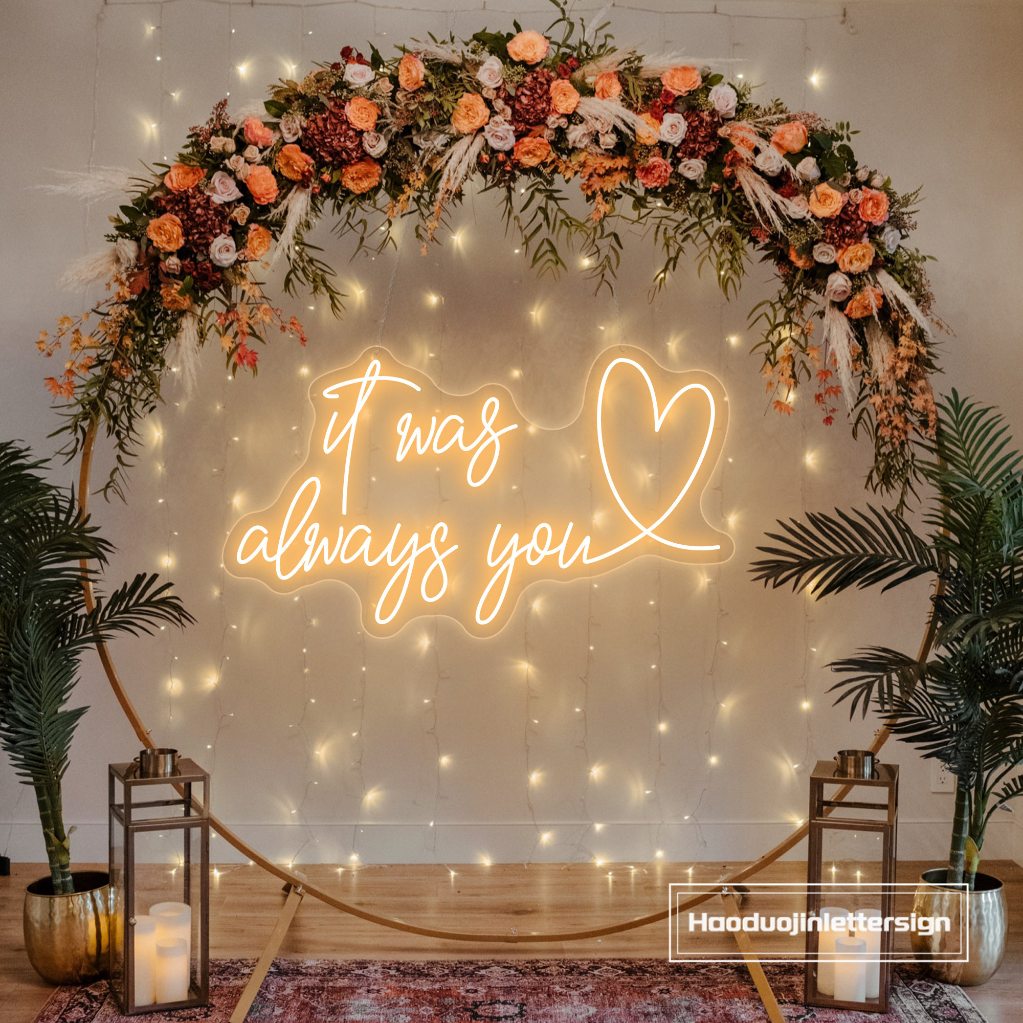 It Was Always You Heart LED Neon Sign, Custom Wedding Neon Light Engagement Party Backdrop Home Wall Art Decor Personalized Gift For Couple
