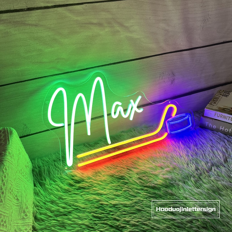 Custom Hockey Neon Sign, Hockey Name Teens Boy's Bedroom Wall Decor, Sports Birthday Party Decor Personalized Gift For Kids, Hockey Gift image 6