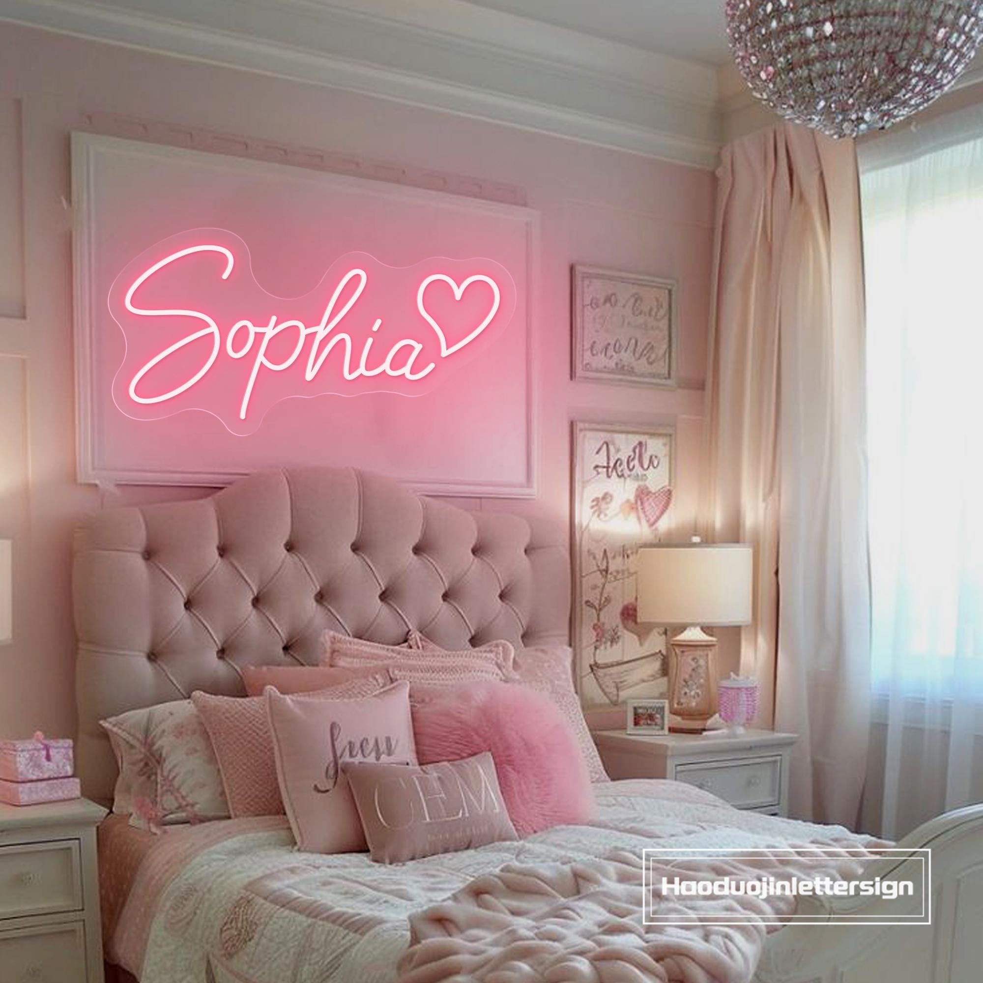 Custom Name With Heart LED Neon Sign, Personalized Kid's Bedroom Nursery Girl Dorm Room Neon Light Wall Decor, Gift For Kids Roomies Gift
