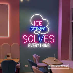 Eis löst alles LED Neon Schild, benutzerdefinierte Eistüte Gelato Bar Neonlicht Restaurant Wanddekor Eisdiele Kaffee geöffnet Schild