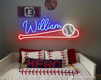 Custom Baseball Neon Sign, Baseball Name Teens Boy's Bedroom Wall Decor,Sports Birthday Party Decor Personalized Gift For Kids,Baseball Gift