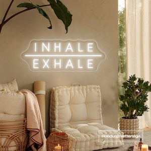 Insegna al neon "Inspira espira", studio di yoga personalizzato, sala yoga, aula di pilates, decorazione da parete motivazionale con luce al neon a LED per palestra domestica