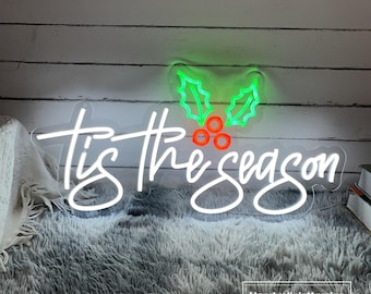 Tis The Season Holly Neon Sign, Custom Christmas LED Neon Light Home Wall Decor, Winter Season Holiday Party Decor,Christmas Gift,Xmas Gift