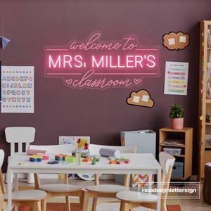 Insegna al neon personalizzata con nome insegnante, luce al neon a LED con nome insegnante personalizzata, decorazione per aula di benvenuto, cartello di benvenuto per insegnante, regalo per insegnante