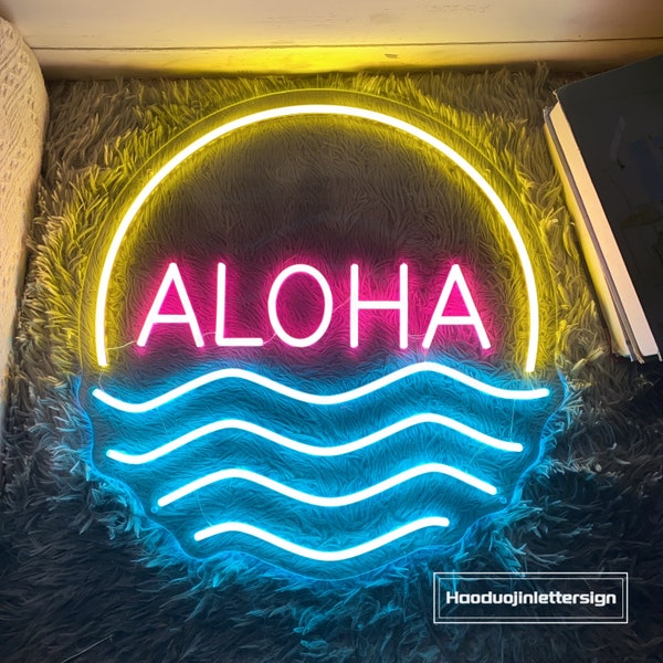 Aloha Wave Sunset, personnalisé Hawaii Bar LED néon LED veilleuse décoration murale soleil océan cocktails plage maison club pub bière décoration