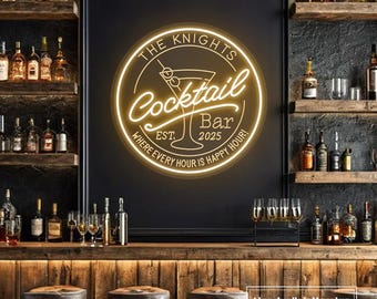 Custom Cocktail Bar Neon Sign, Home Bar Name LED Neon Light, Cocktail Party Club Martini Bar Wall Decor, Gifts For Him, Gifts For Dad