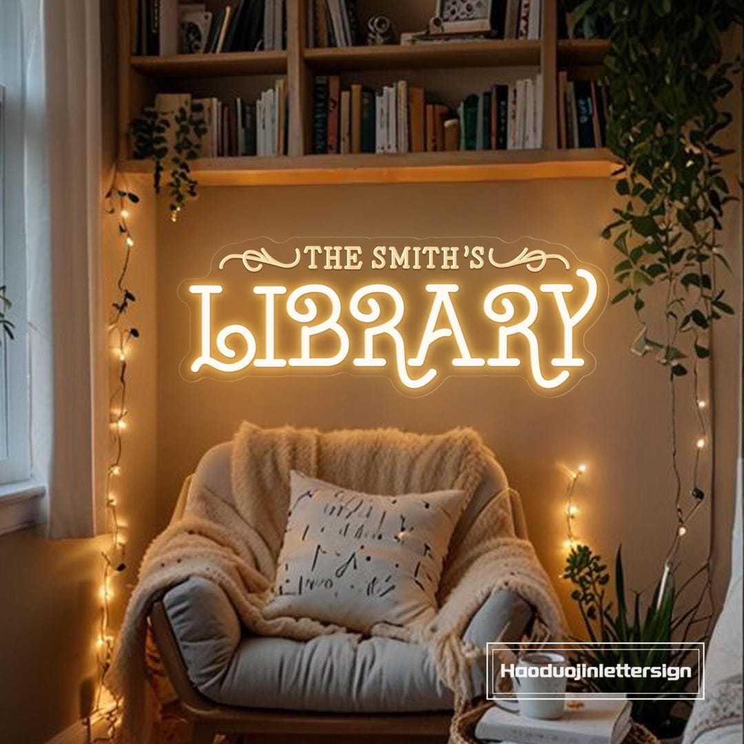 Custom Library Name Neon Sign, Personalized Home Library Neon Light ...