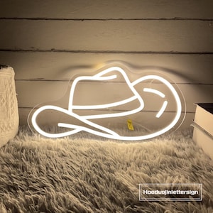 Cowgirl Hat LED Neon Sign, Cowboy Hat Neon Light Sign, Custom Western Home Wall Bedroom Decor Cowboy Salon Bar Shop Decoration Welcome Sign