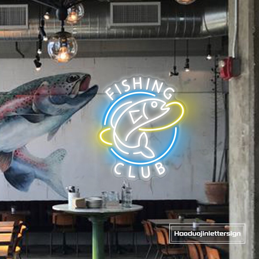 Fishing Club Neon Sign, Custom Fishing Shop Seafood Restaurant LED Neon ...