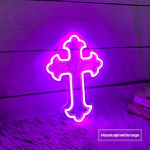 Letrero de neón con la cruz "Él ha resucitado", luz LED de neón personalizada para el día de Pascua, decoración de pared para iglesia con la imagen de Jesús "Feliz Pascua", regalo cristiano, regalo religioso imagen 8