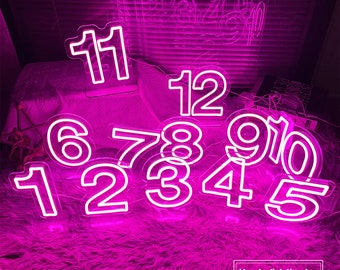 Wedding Table Decor 9.5" Hight Number USB Neon Led Light Signs Birthday Decoration Wedding Desk Decor Number Letter Sign Neon Table Numbers