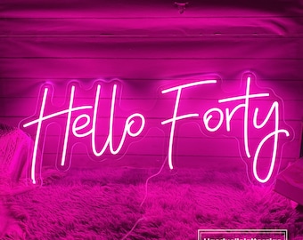 Hello Forty LED Neon Sign, Custom 40th Birthday Neon Light Party Backdrop Decorations talk 40 to me Sign Home Wall Art Decor Birthday Gift