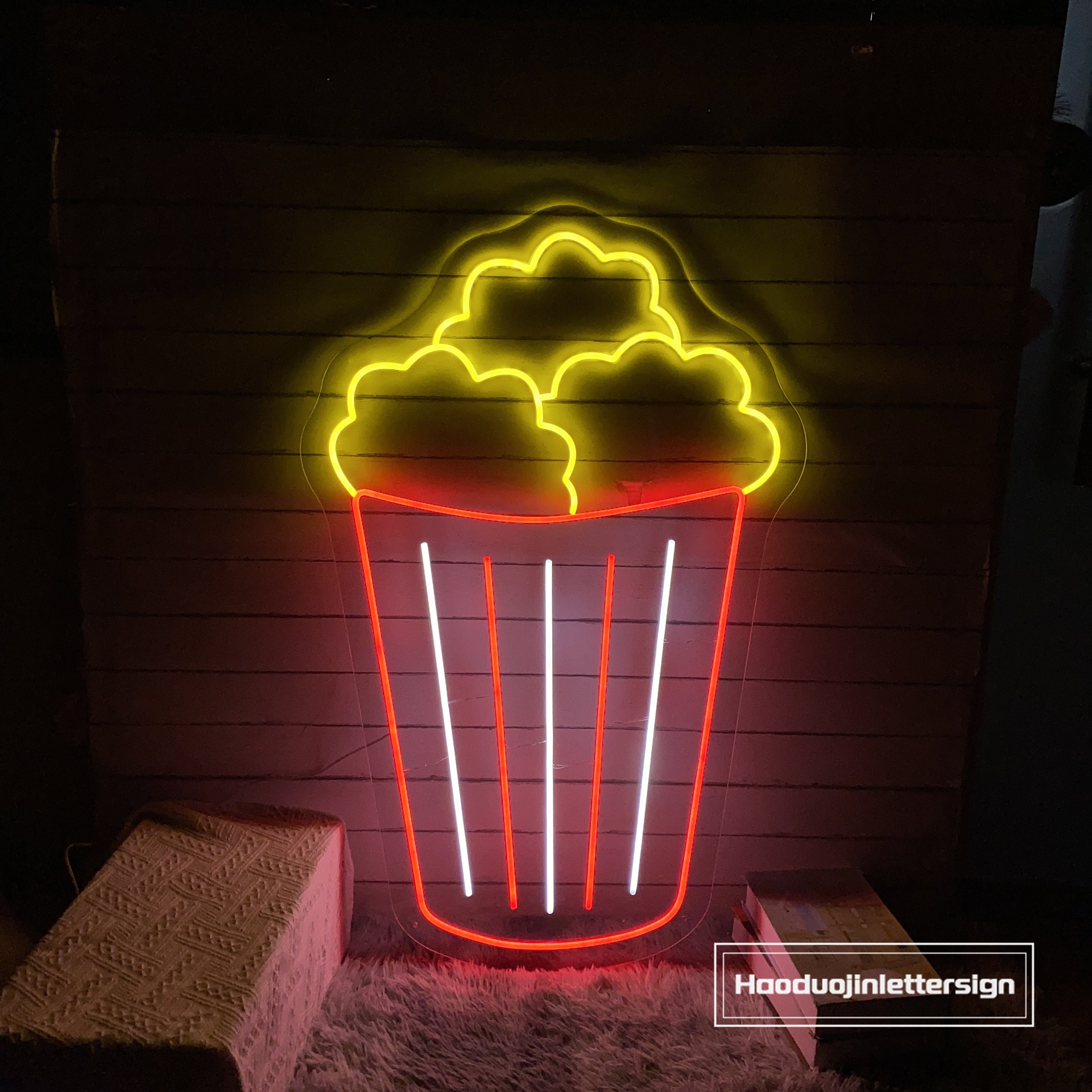 Popcorn LED Neon Sign, Custom Cinema Food Bar Neon Light, Home Movie ...