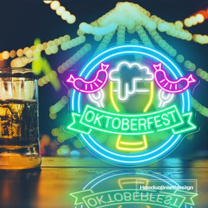 Custom Octoberfest German Beer Festival LED Neon Sign Neon Light Home Wall Decor Sausage Beer Mug Bar Club Pub Drinks Shop Decoration Gift