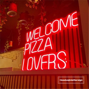 Insegna al neon Welcome Pizza Lovers, insegna al neon LED per pizza personalizzata, decorazione da parete per la casa, fast food, bar, cucina, ristorante, cartello di benvenuto
